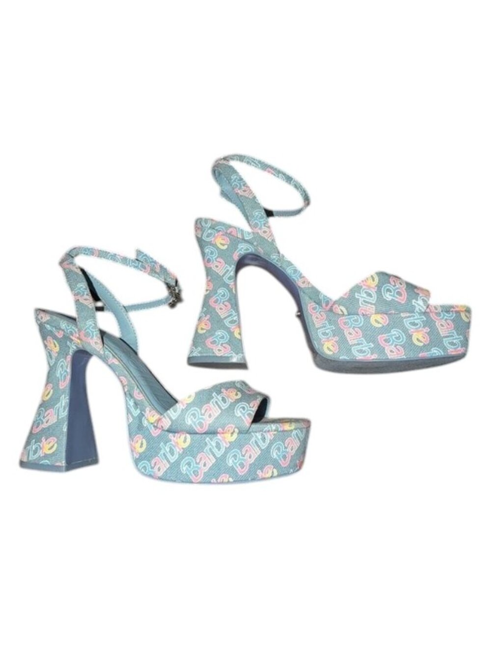 Aldo X Barbie Party BarbieParty Platform Logo Denim Block High Heel Sandals - Picture 4 of 11